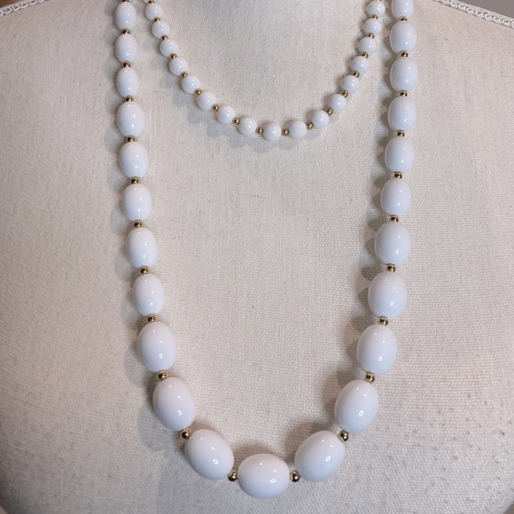 TWO Monet Necklaces - White with Gold Spacers - Picture 3 of 7